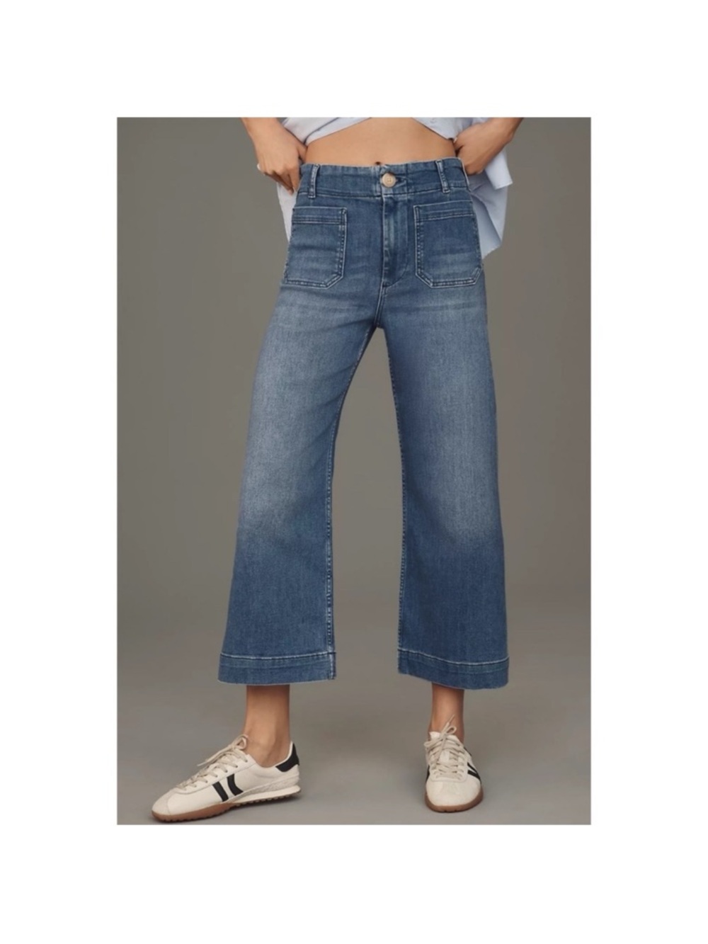 NWT Anthropologie The Colette Crop Wide-Leg Jeans Medium Blue Denim 31